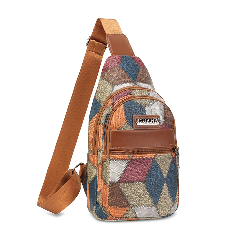 Women Bags Pack - パッチワーク柄チェストバッグ ユニセックス ファッション カジュアル スリングバッグ クロスボディ
