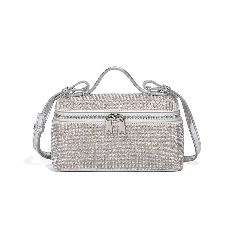 Women Vanity Bags - ラグジュアリーラインストーンクロスボディバッグ 20cm クリスタルバニティボックスバッグ キラキラ輝くダイヤモンドショルダーハンドバッグ 調節可能なストラップ付き 女性用