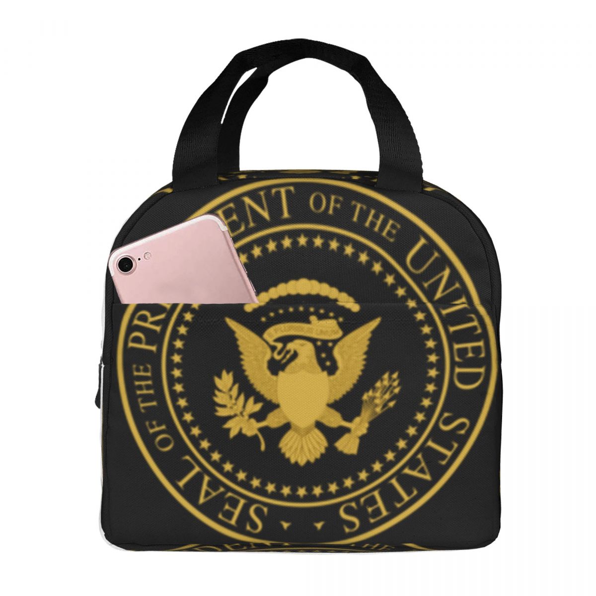 Women Bags Usa - アメリカ大統領の紋章が描かれた、女性向けの断熱ランチバッグ。防水仕様で、保温・保冷機能があり、オフィスや学校での使用に最適。