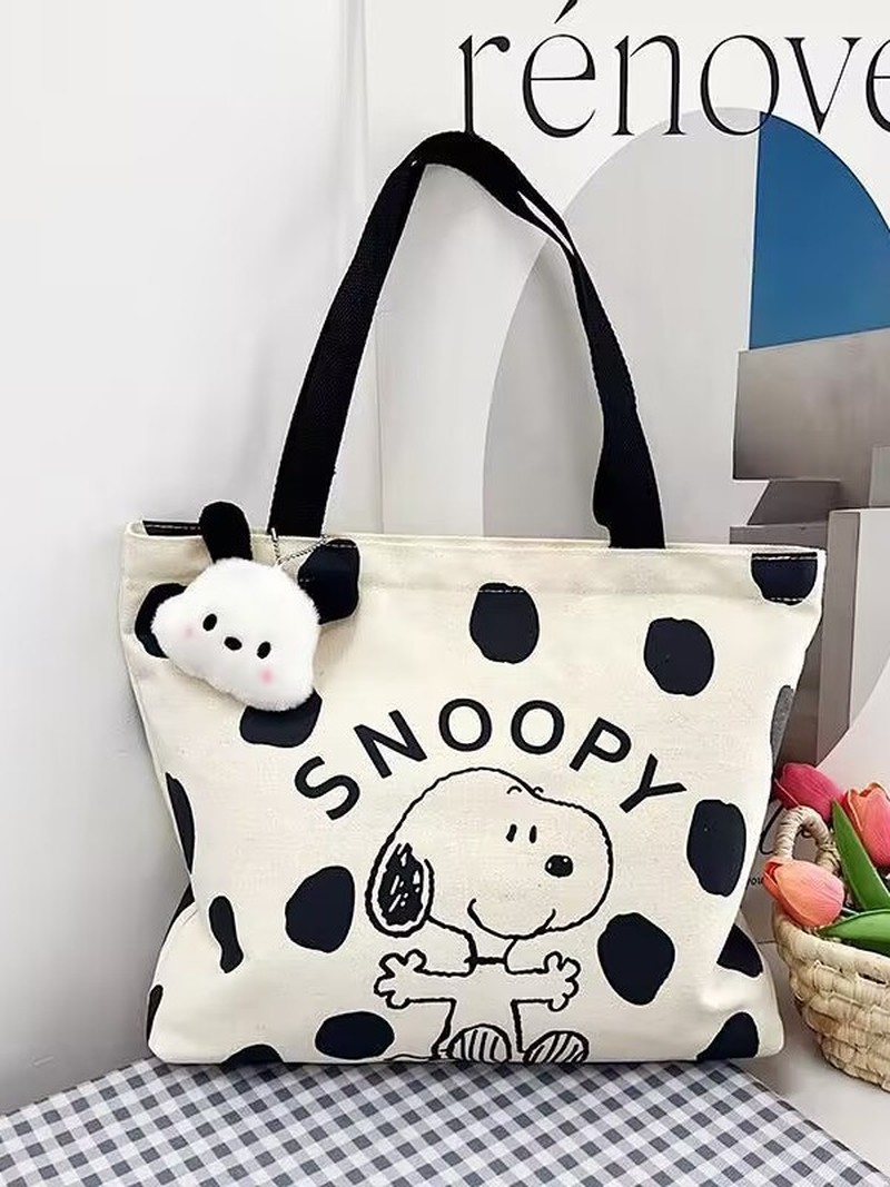 Women Bags For Gift - 漫画スヌーピーキャンバスショルダーバッグ女性用大容量トートバッグカジュアルハンドバッグ学生用日常使用旅行ショッパー