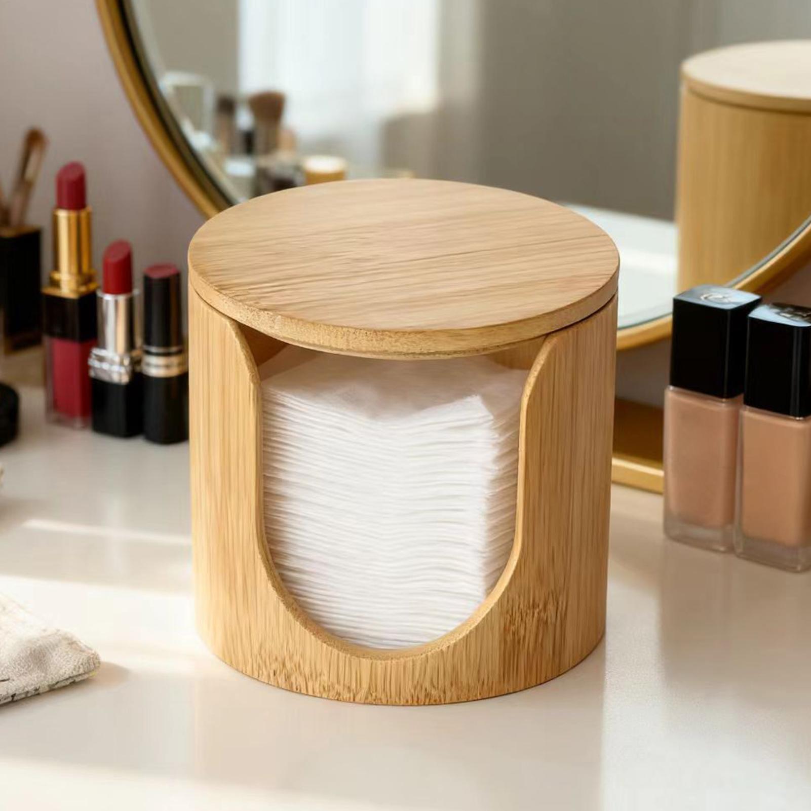 Women Vanity Bags - コットンパッドホルダーオーガナイザー、メイク落としパッド収納ボックス（蓋付き）、木製化粧台オーガナイザー（バスルーム、寝室用）