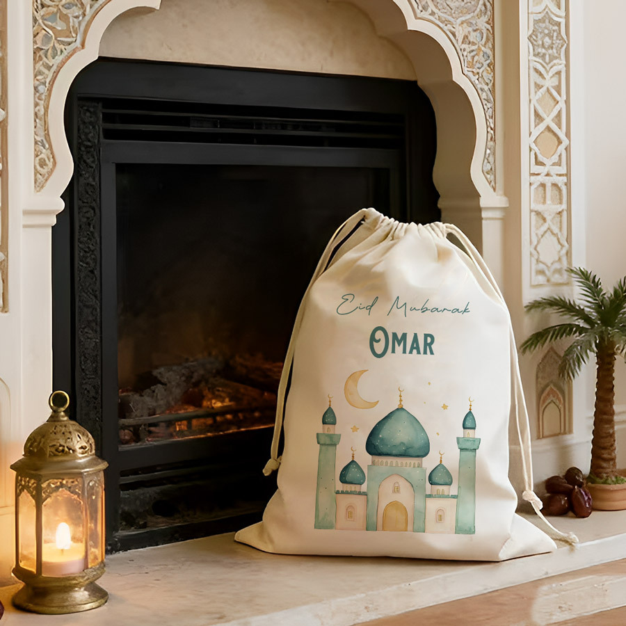 Women Bags For Eid - イード・ムバラク用のカスタマイズされたギフトバッグ。ラマダン用に名前をパーソナライズしたデザインで、イスラム祭りに最適な家族への贈り物です。