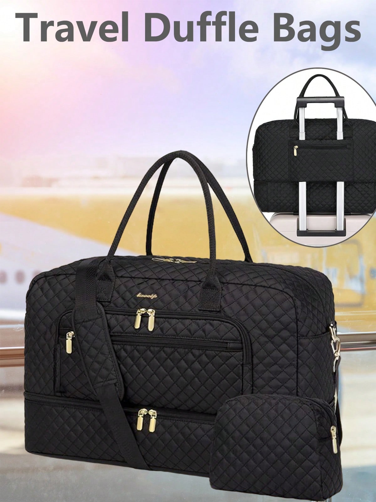 Women'S Yoga Bags - 大型女性用トラベルダッフルバッグ - 機内持ち込み可能な一泊用バッグ、週末旅行用ダッフルトートバッグ、ヨガ・ジムバッグ（ウェットポケット付き）、トイレタリー・ウィークエンダーバッグ、旅行・出張・スポーツ用、靴収納付きパーソナルアイテムトラベルバッグ