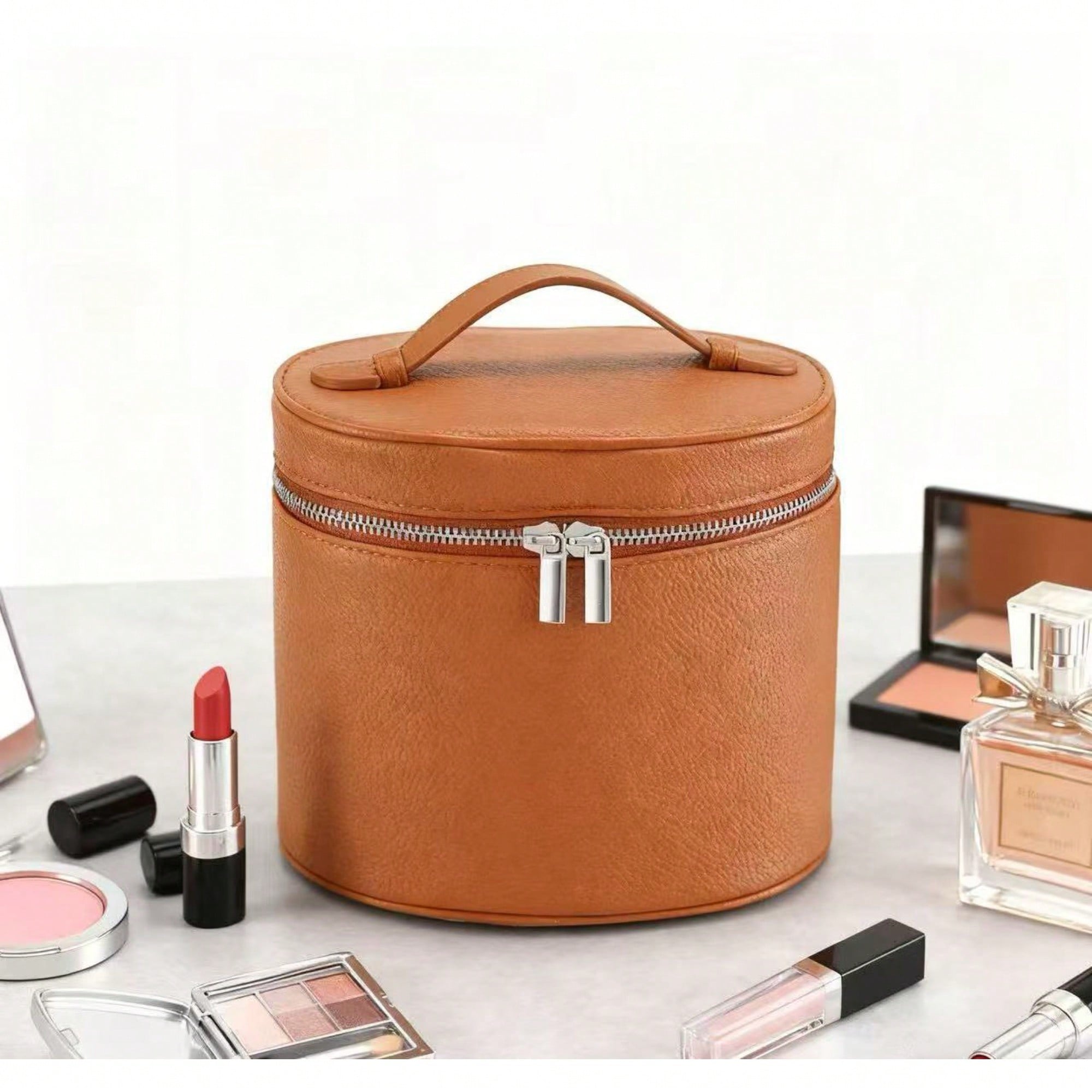 Women Vanity Bags - 取り外し可能な仕切り付きトラベルメイクアップバッグ、女性用ポータブルコスメティックオーガナイザートイレタリーバッグ、ブラウンバニティケースメイクアップボックス