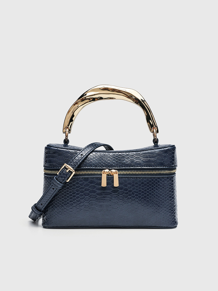 Women Vanity Bags - PUレザーボックスバッグ クロコダイルエンボス加工 トップハンドルハンドバッグ ショルダー クロスボディ パース