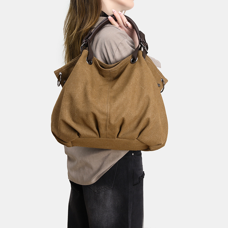 Women'S Japanese Bags - 和風レトロトートバッグ 女性用 通勤ハンドバッグ カジュアルスタイル 大容量ワークウェアキャンバスバッグ 学生スクールバッグ