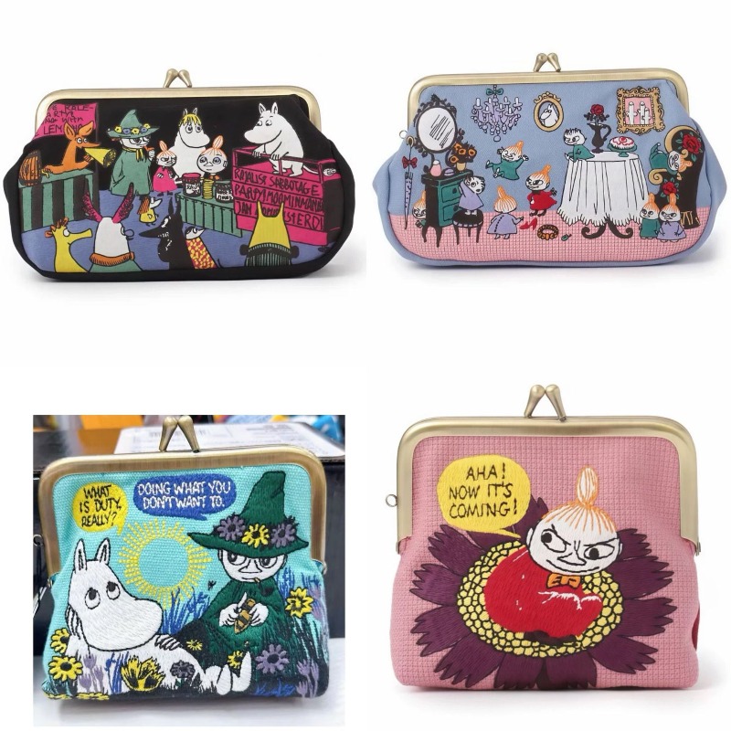 Women Bags For Gift - かわいいアニメ「ムーミン」シリーズのミニコインケース。クリエイティブでキュートな漫画風のデザイン、刺繍入り。持ち運びにも便利な、上品なメイクアップバッグ。女性へのプレゼントに最適。