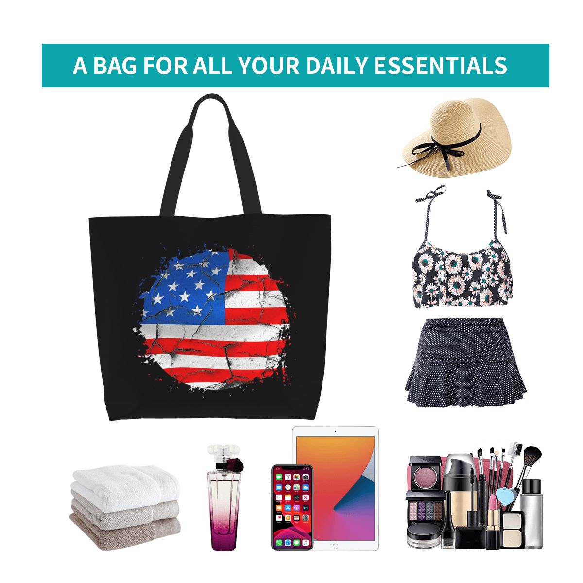 Women Bags Usa - 米国アメリカアメリカ国旗ショッピングトートバッグキャンバス大容量ショルダーバッグショッパー食料品ハンドバッグ女性用