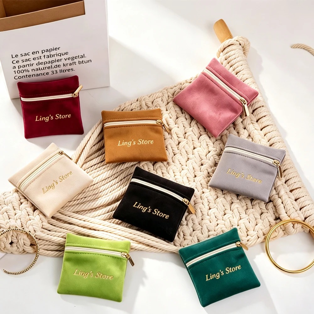 Women Bags For Eid - 10個入り ベルベット製ジッパー付きジュエリーポーチ、ブレスレット・ネックレス・イヤリング収納用ギフト包装バッグ、女性用旅行用卸売