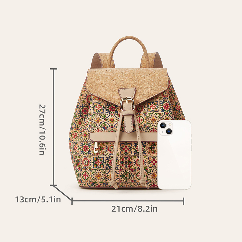 バックパックバッグ レトロ コルクレザー 国花プリント 大容 - Women'S Retro Bags のレビューと価格