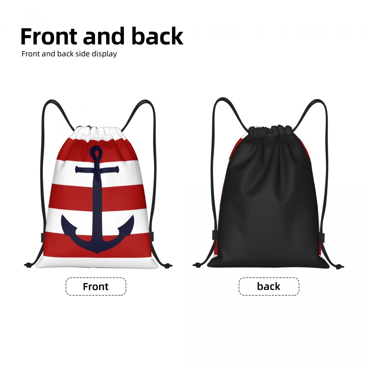 航海ネイビーブルーアンカーオンレッドストライプ巾着バッグショ - Women'S Yoga Bags のレビューと価格