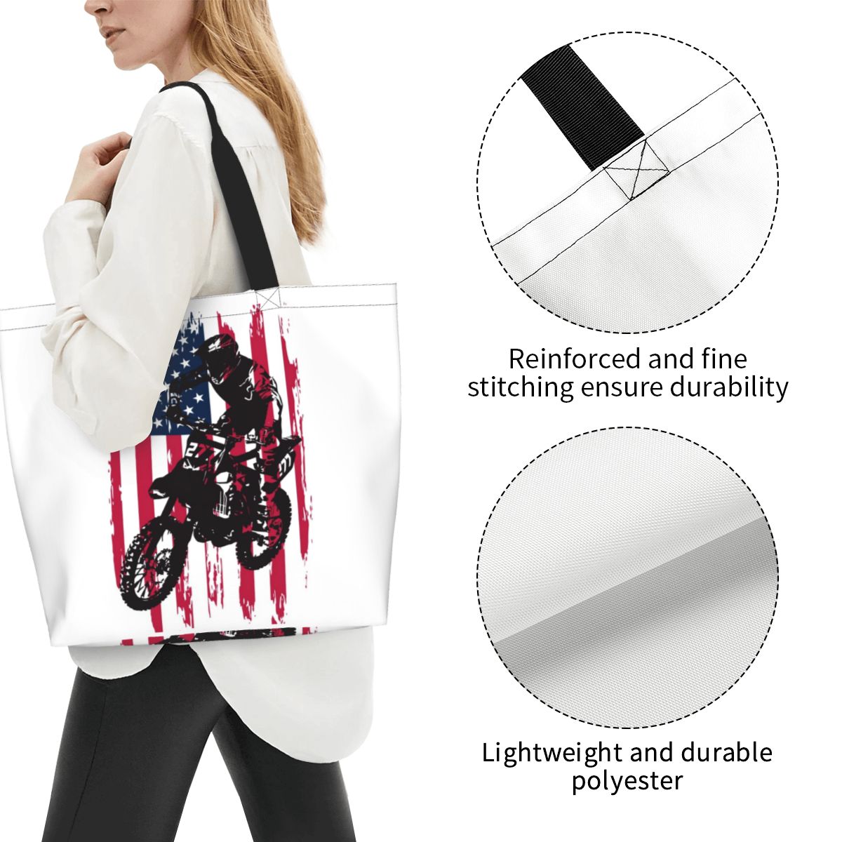 ダートバイクモトクロス USA アメリカ国旗ショッピングトー - Women Bags Usa のレビューと価格