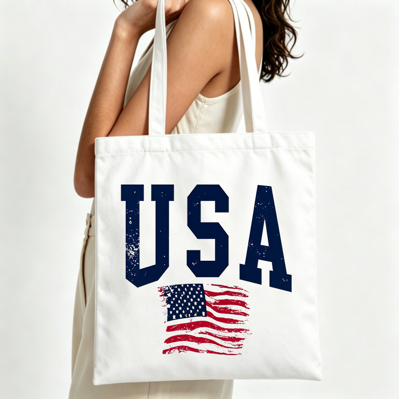 米国国旗柄のレタープリントキャンバストートバッグ。カジュアル - Women Bags Usa のレビューと価格