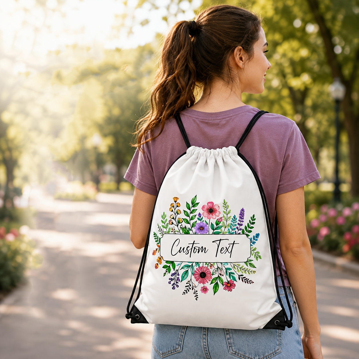 パーソナライズド巾着バッグ カスタムネーム 花柄バックパック - Women Bags For Eid のレビューと価格