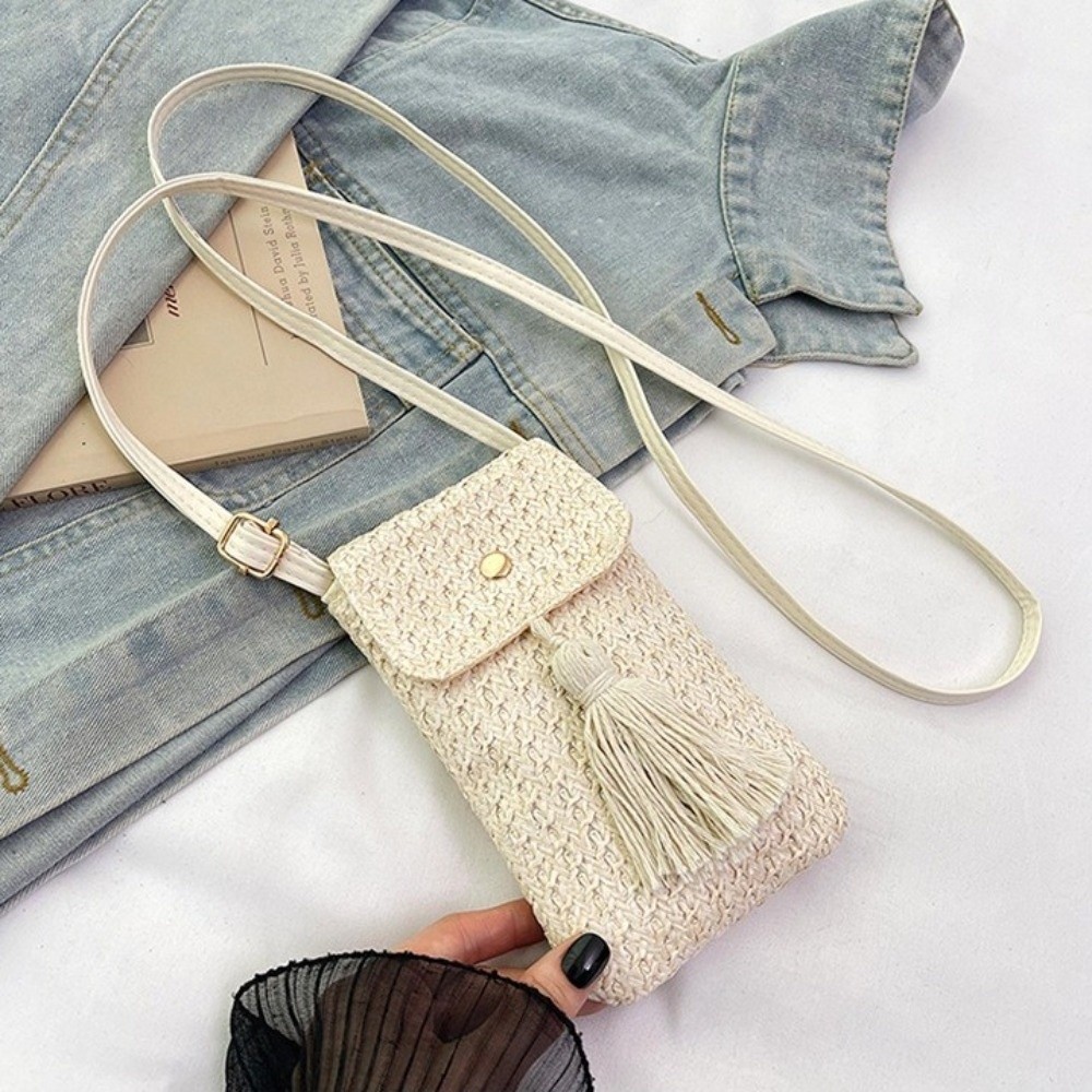 ポータブル織りわら編みハンドバッグロングタッセル手作り女性電 - Women Bags Designer のレビューと価格